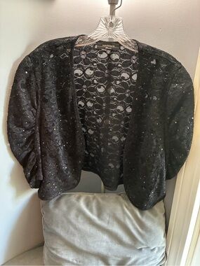 R&M Richards Black Lace Sequin Shrug Bolero